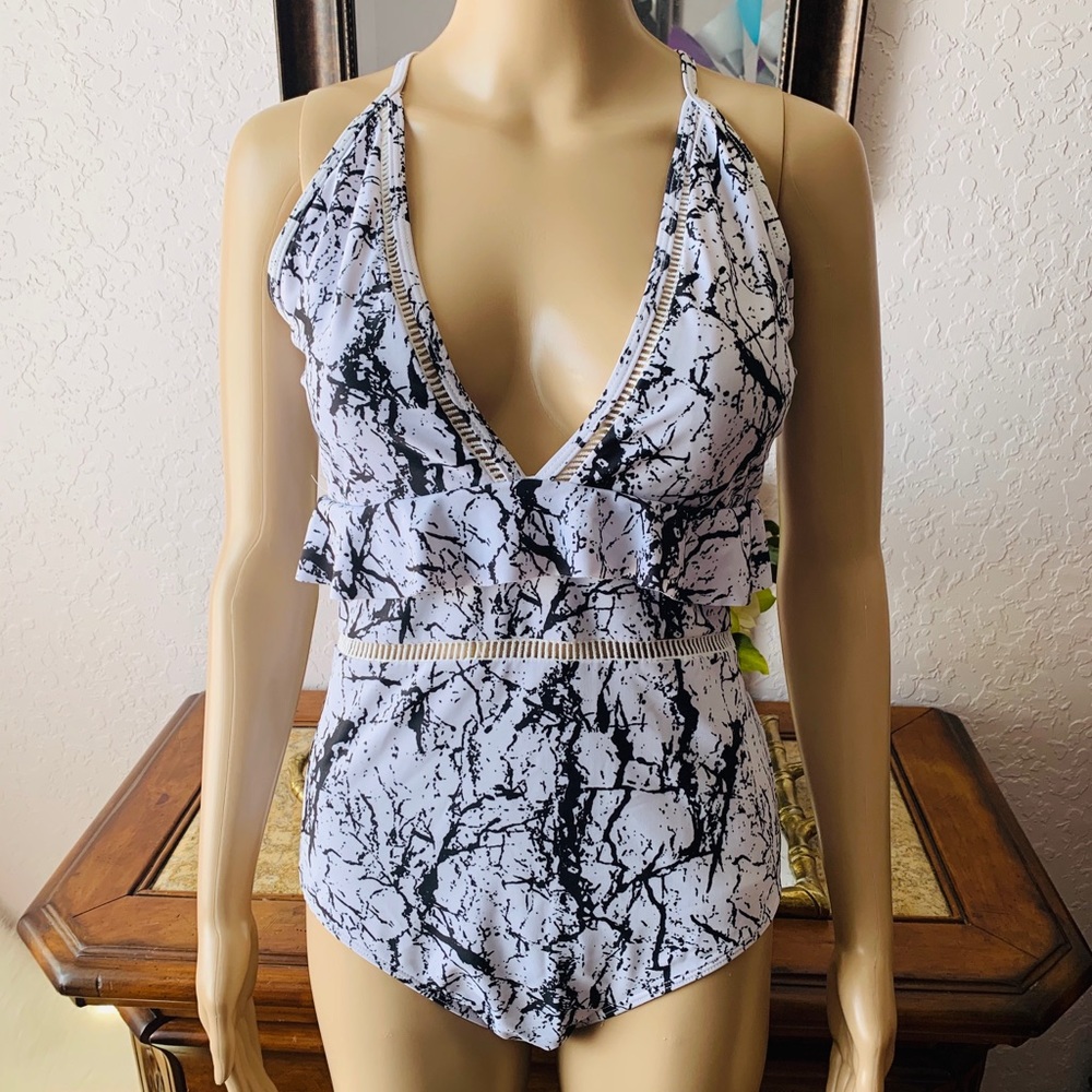 SheIn Marble Open Back Swimsuit